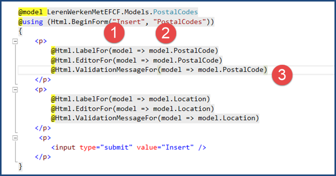 Inserting pagina PostalCodes Oefening EFCF Use Case PostalCodes Inserting met HTML helpers